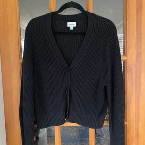 Black Ribbed Cotton Cardigan